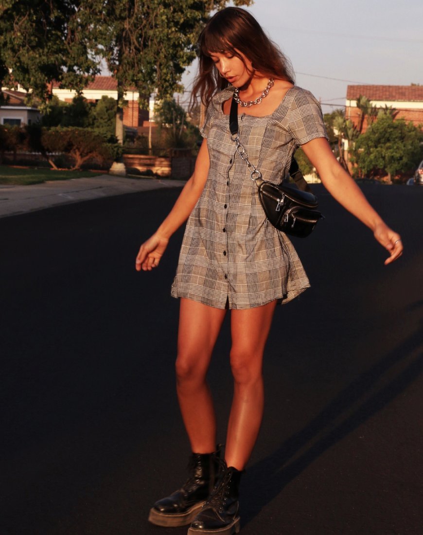 Mini Vestido Zavacca en Charles Check Gris