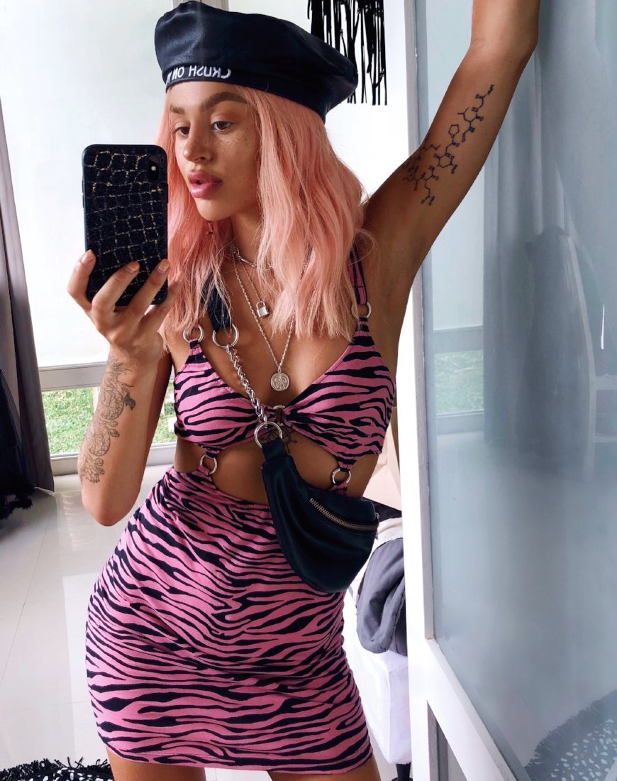 Imagen de Jezabel Vestido con Cremalleras Rosa Cebra