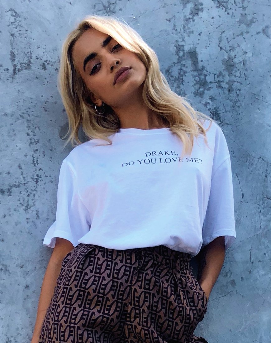 Camiseta básica oversize en blanco Drake Do You Love Me