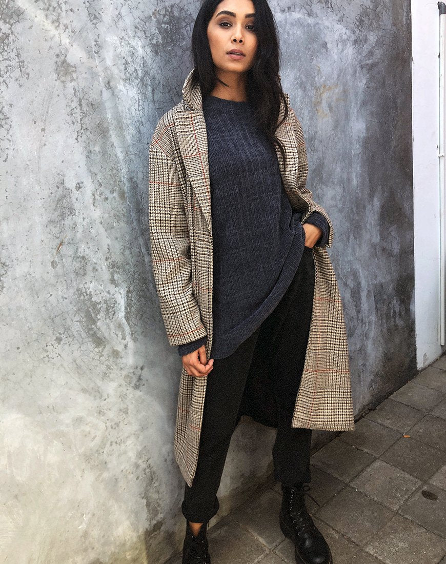 Abrigo Duster Longline en Glenn Check Natural