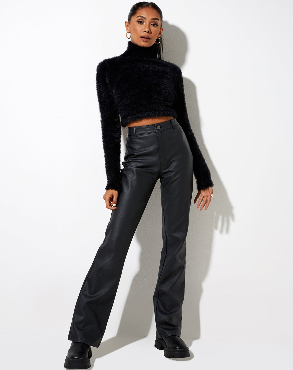 Qolia Crop Top de punto afelpado Negro