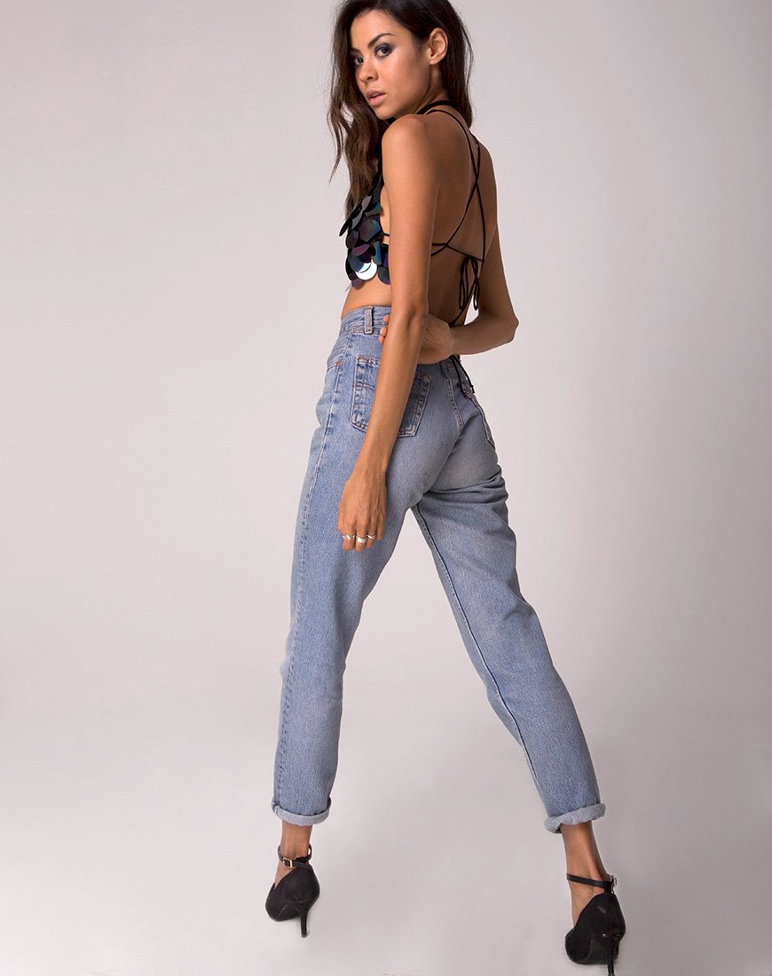Imagen de Queenz Crop Top en Big Disc Sequin Petrol