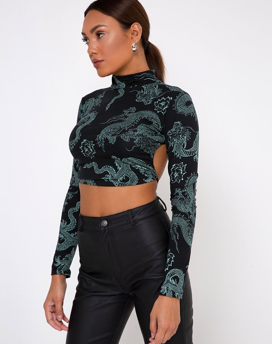 Imagen de Quelia Top en Flor de Dragón Negro y Menta