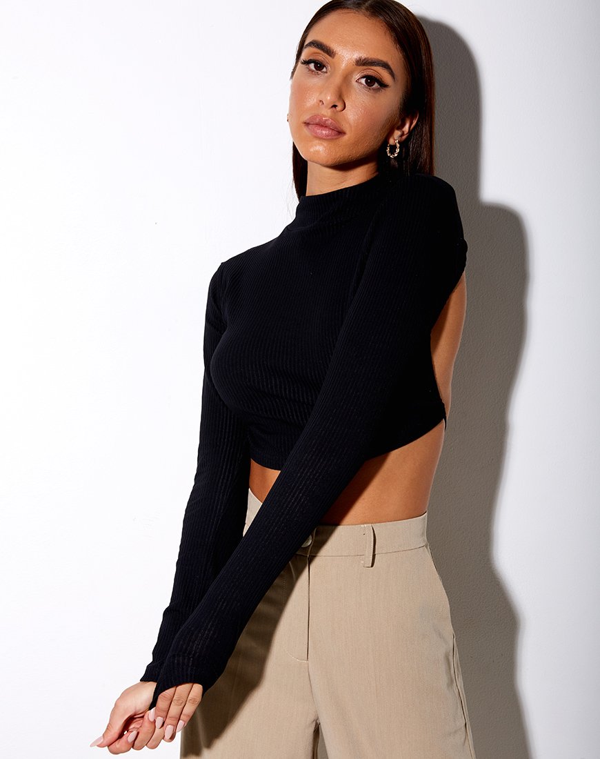 Imagen de Quelia Crop Top de canalé Negro