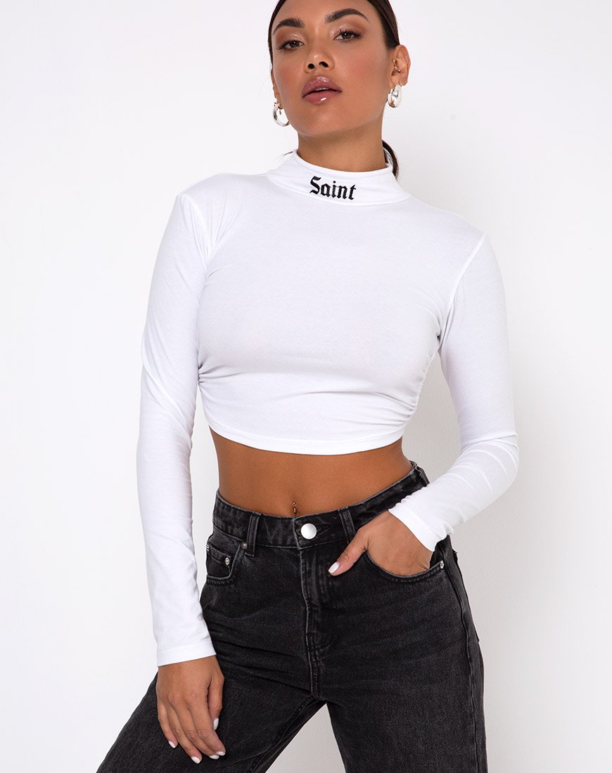 Quelia Crop Top en Blanco 'Saint' Embro