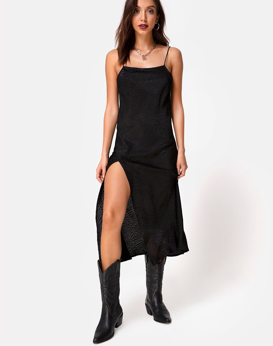 Vestido Quinty Midi de satén Chita Negro