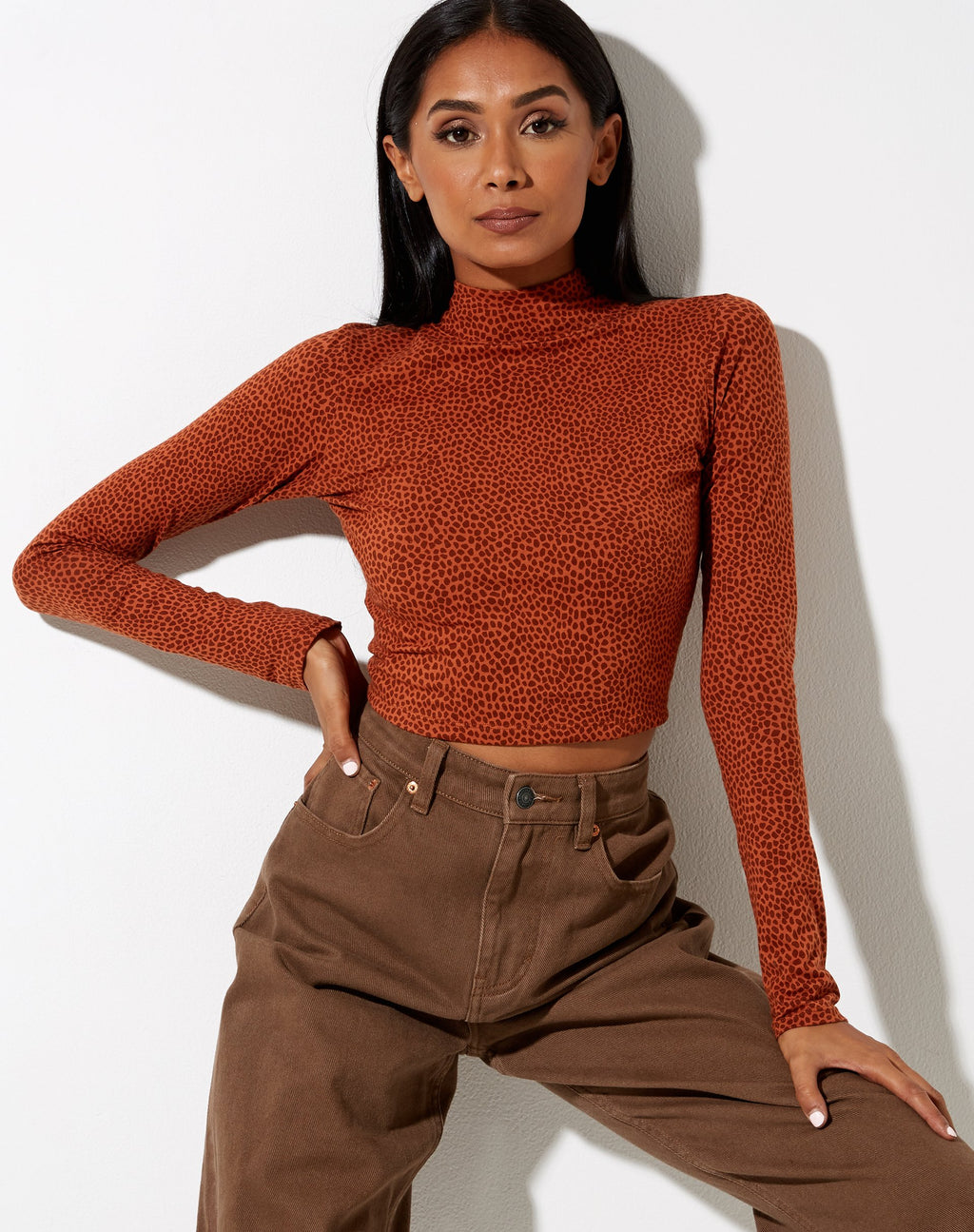 Quky Crop Top en Mini Croc Marrón