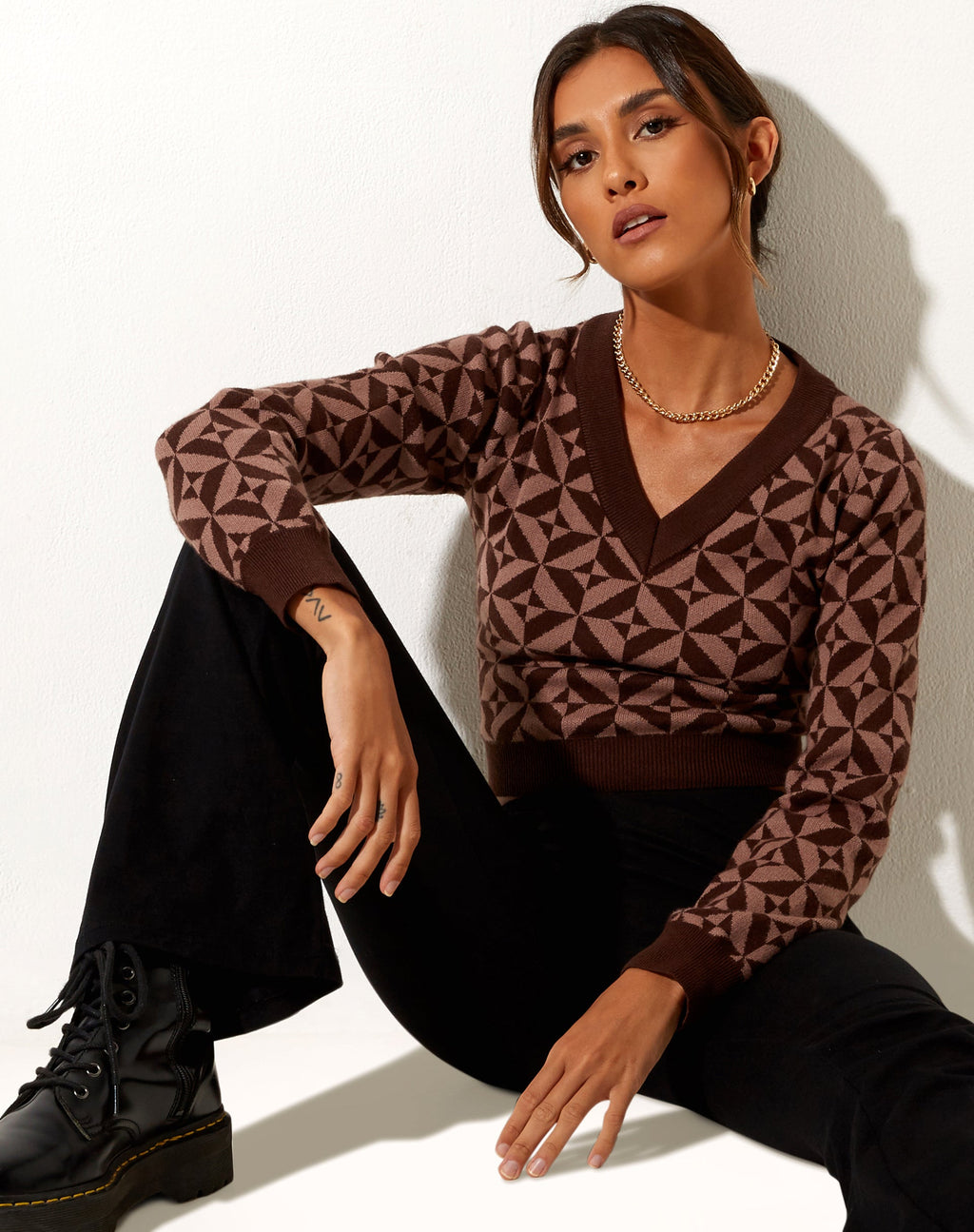 Jersey Radka en Geo Knit Marrón Café