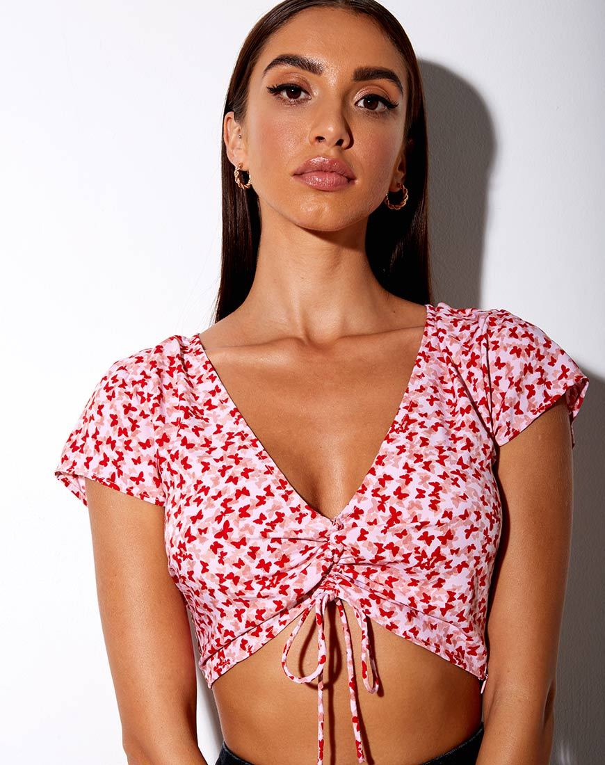 Imagen de Raeto Crop Top en Ditsy Butterfly Melocotón y Rojo