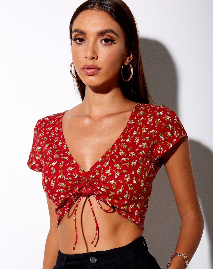 Imagen de Raeto Crop Top en Falling For You Floral Rojo