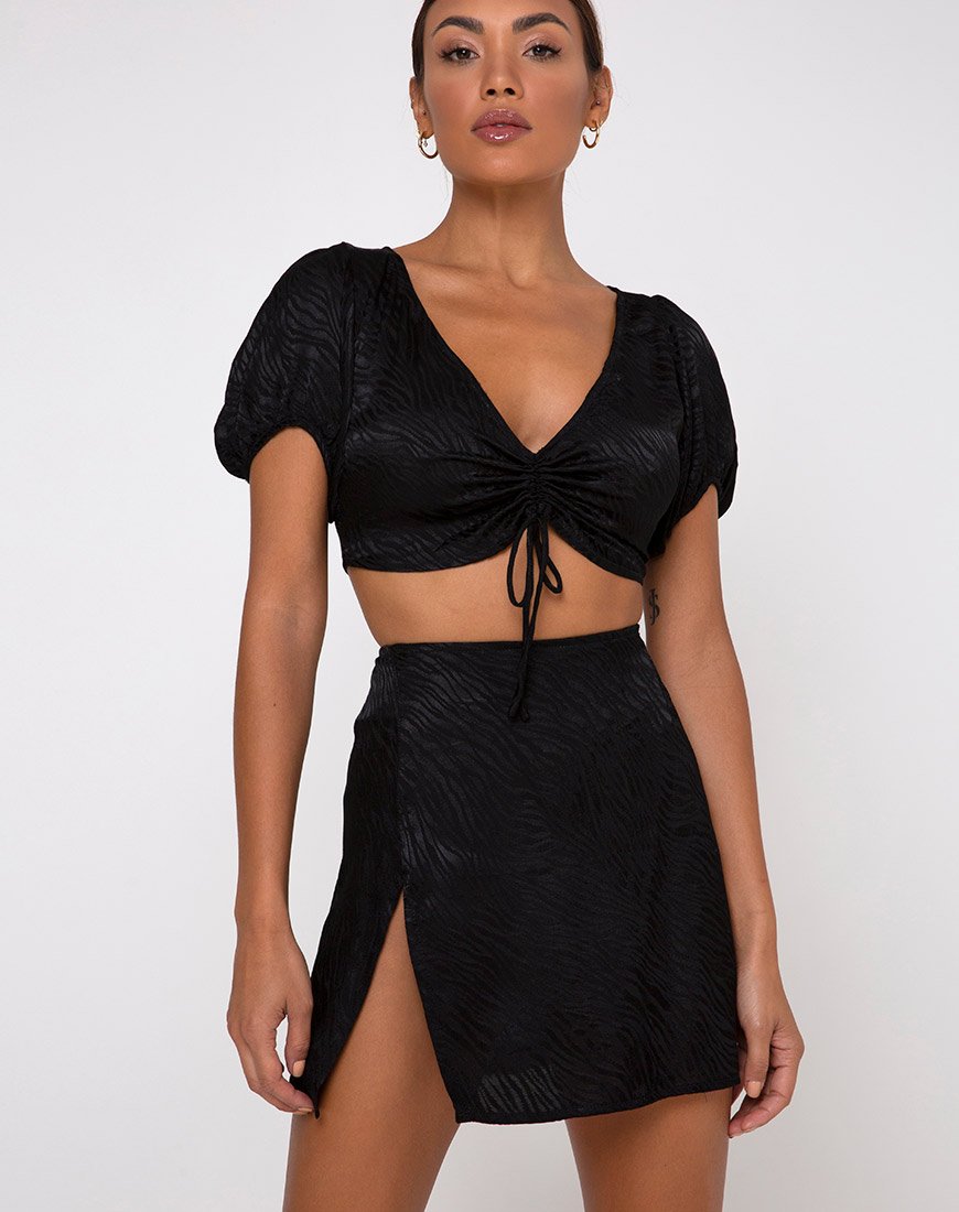 Imagen de Raemzi Crop Top de Satén Cebra Negro