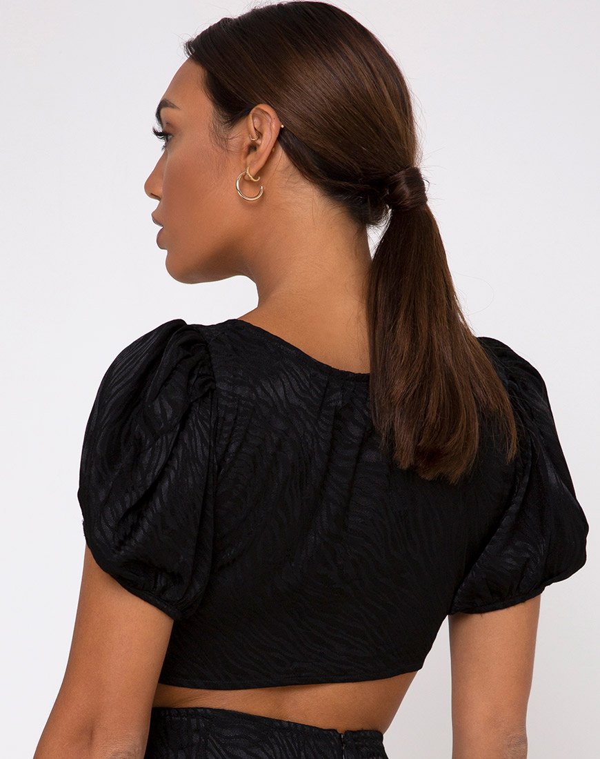 Raemzi Crop Top de satén cebra negro