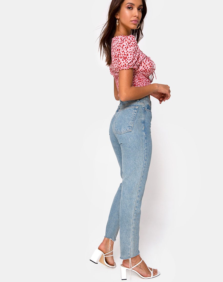 Imagen de Raquel Crop Top en Ditsy Butterfly Melocotón y Rojo