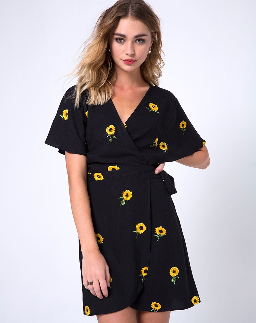 Rawa Wrap Dress en Ditsy Sunflower