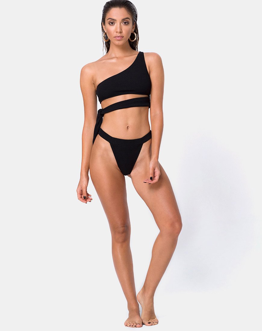 Imagen del sujetador de bikini Rawlins de canalé arrugado negro