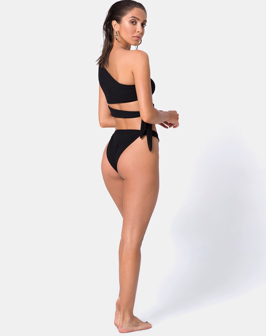 Imagen del sujetador de bikini Rawlins de canalé arrugado negro