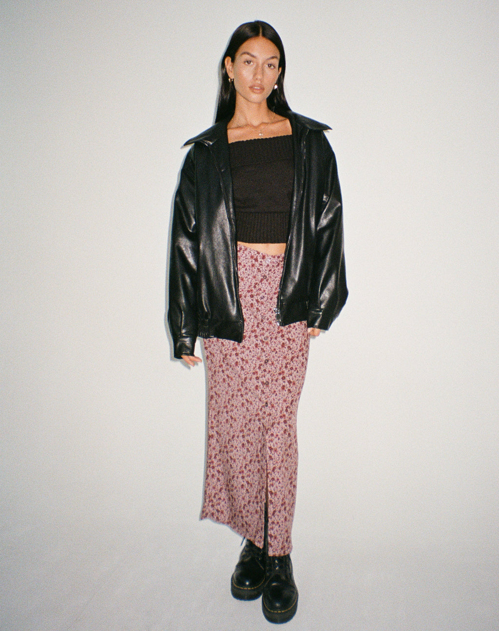 Relow Maxi Falda en 90's Floral Borgoña
