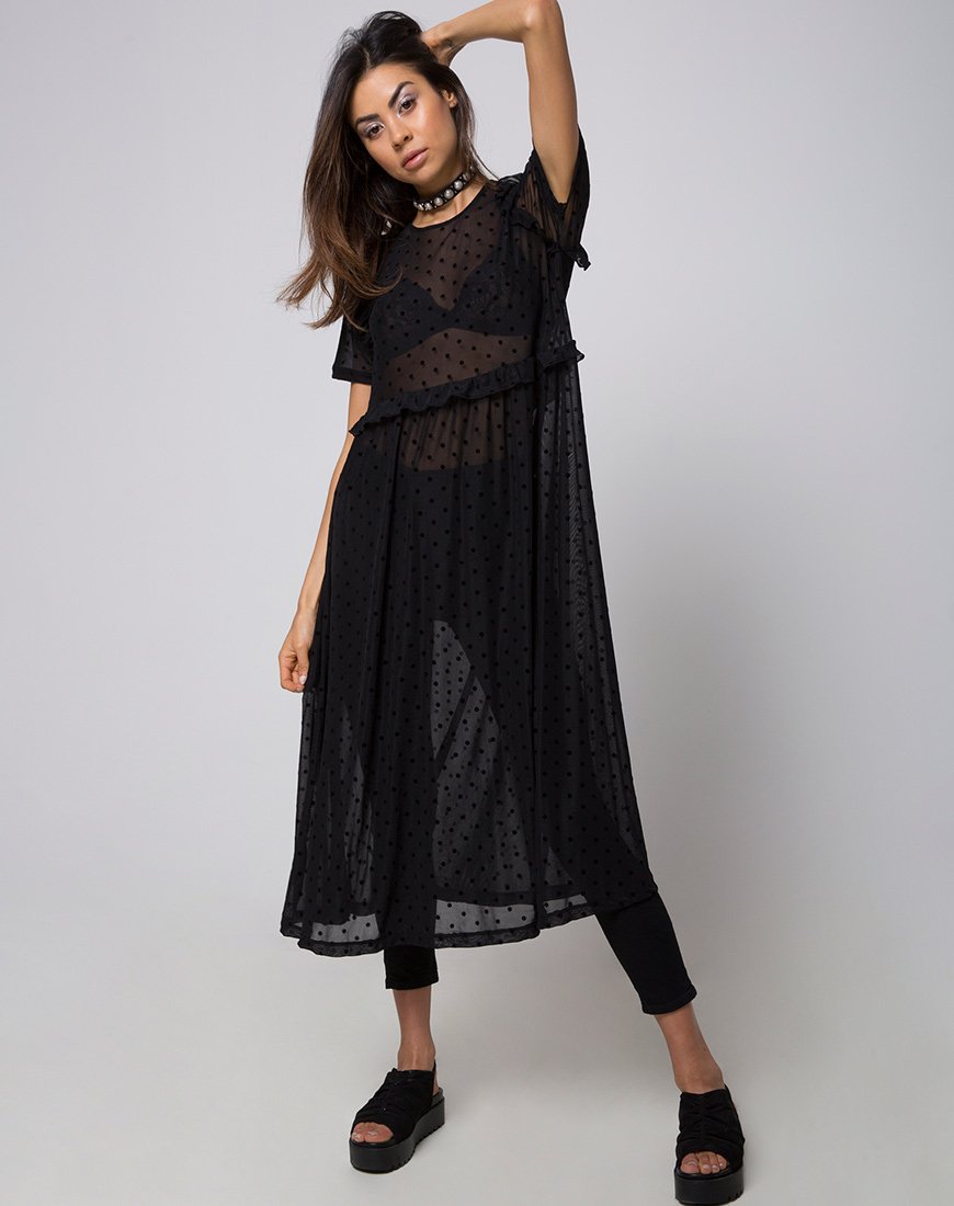 Vestido Remy Midi en red de lunares negro