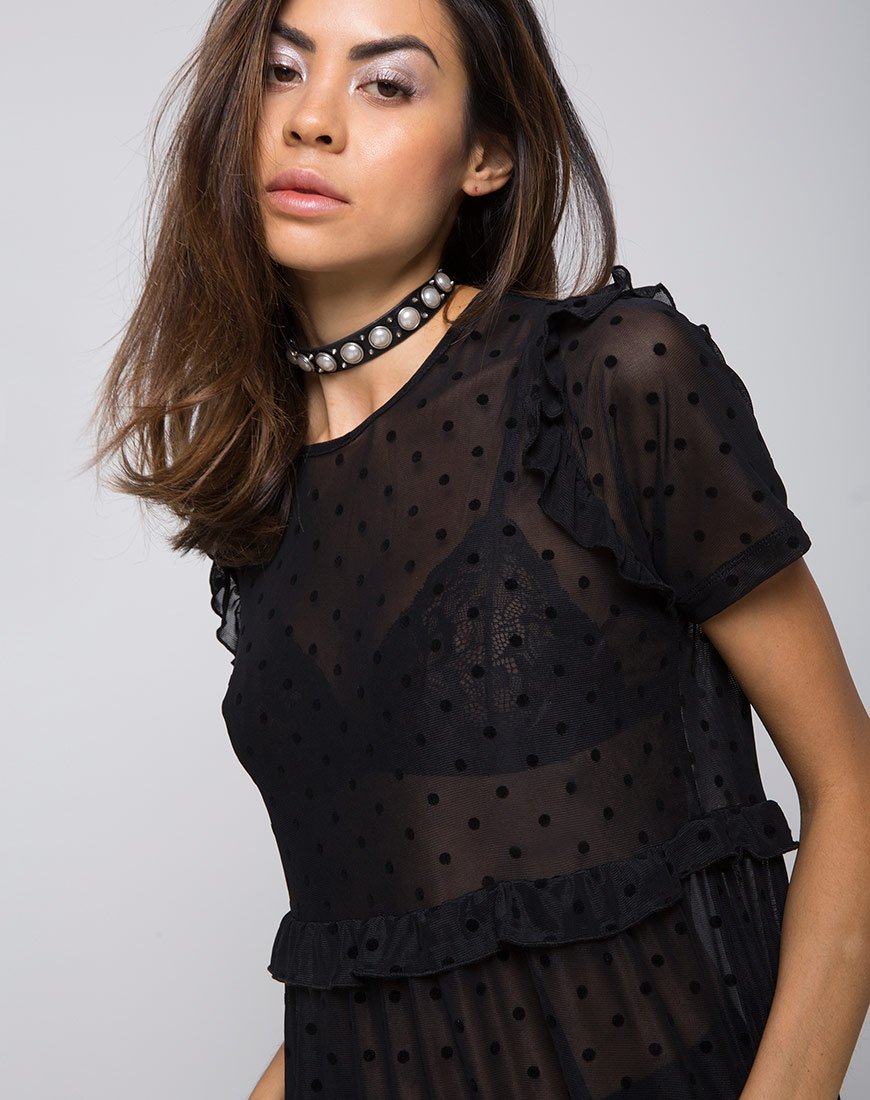 Vestido Remy Midi en red de lunares negro