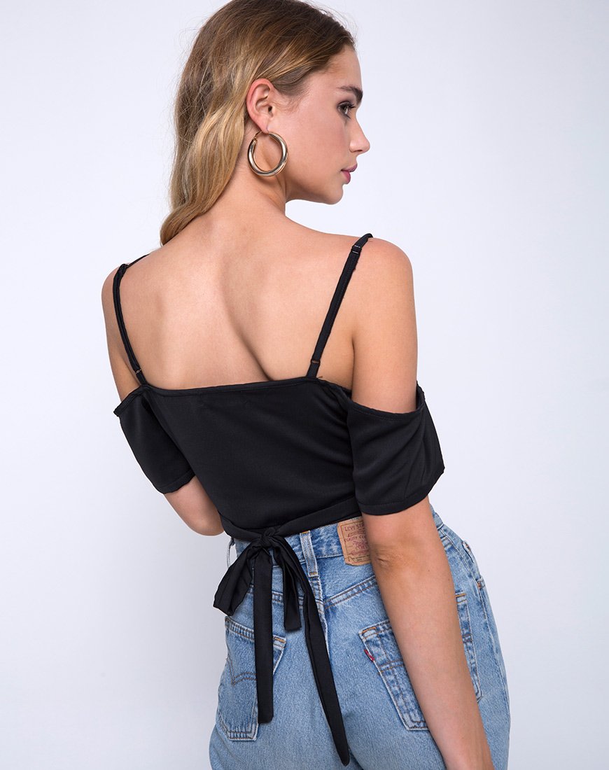 Imagen de Renta Cold Shoulder Top in Satin Negro