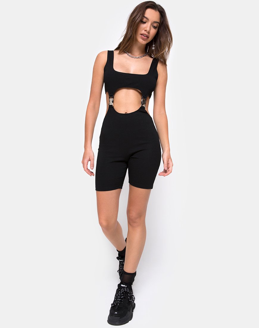 Imagen de Requi Unitard en negro con hebillas plateadas