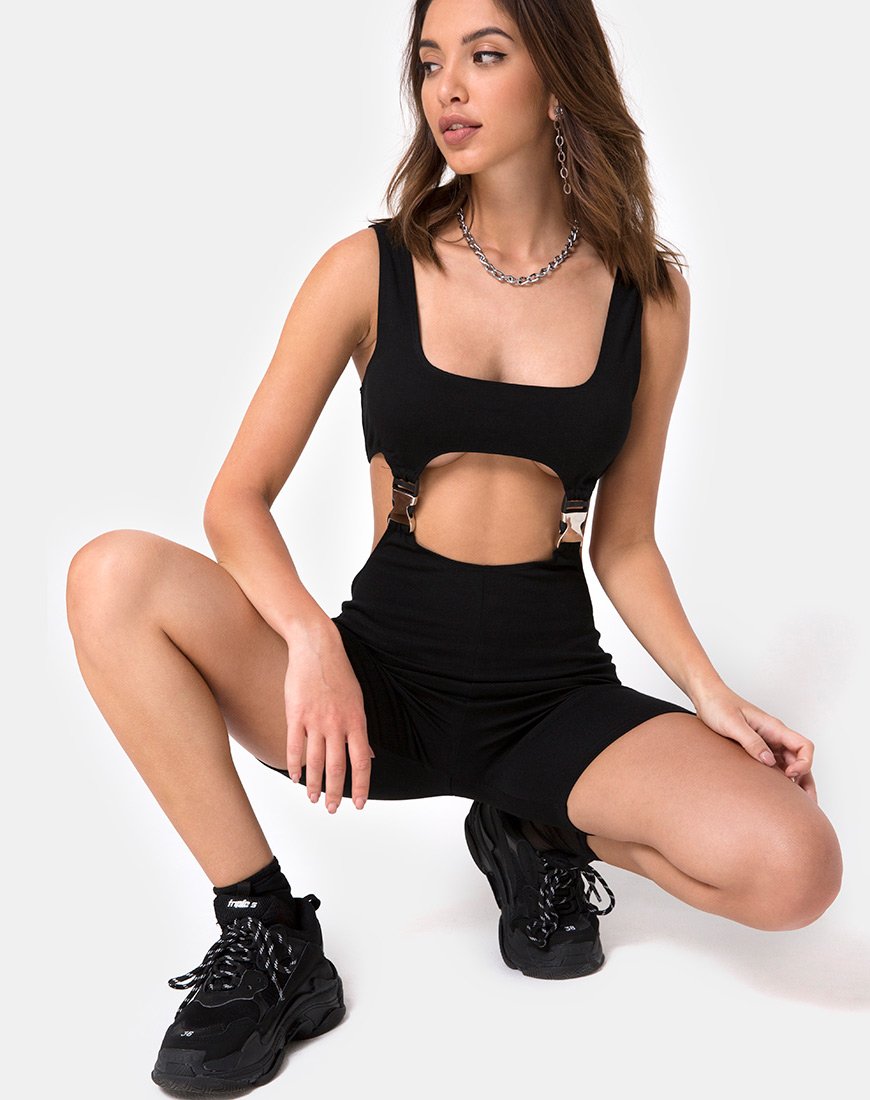 Imagen de Requi Unitard en negro con hebillas plateadas