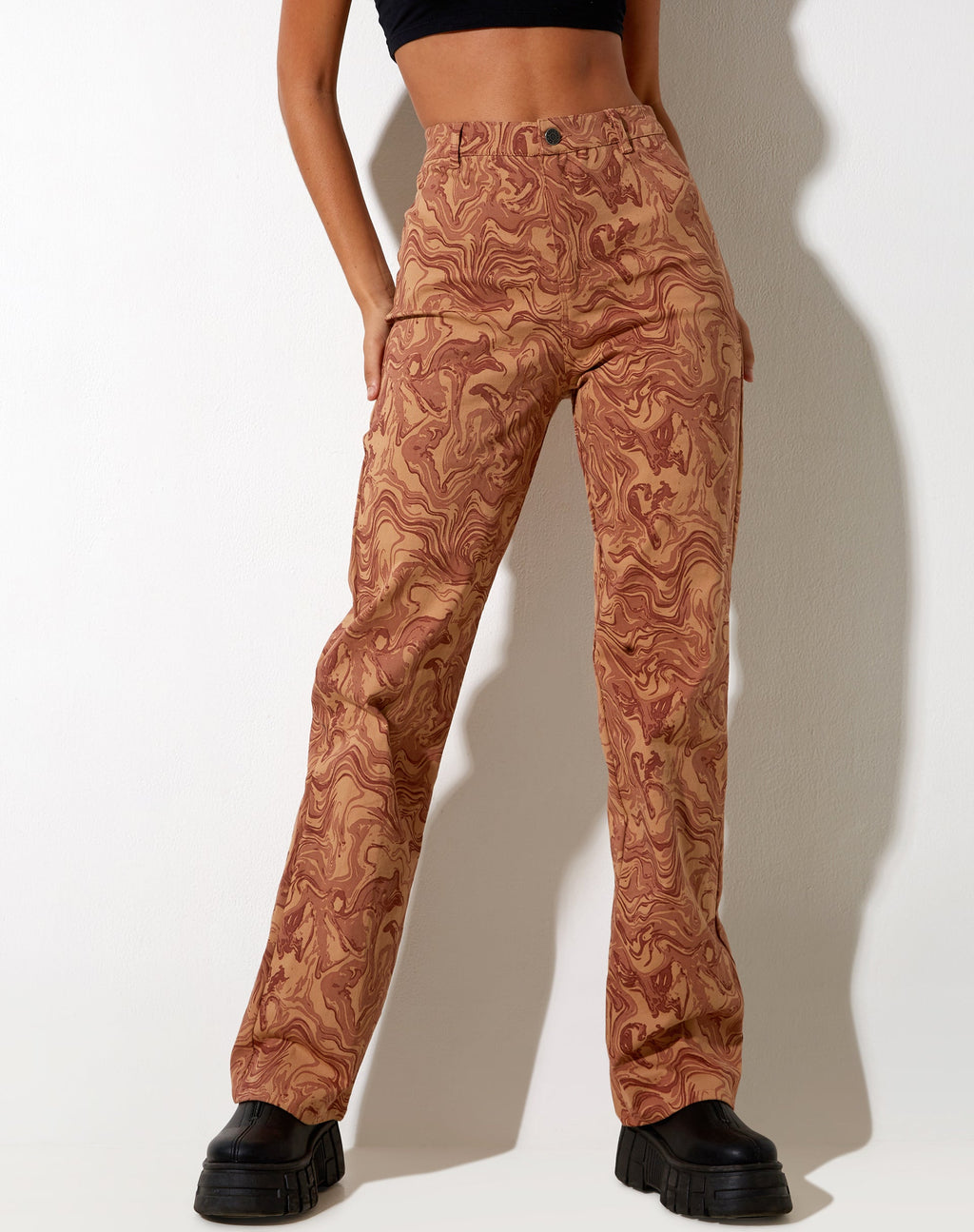 Pantalón Bhavna en marrón jaspeado fluido