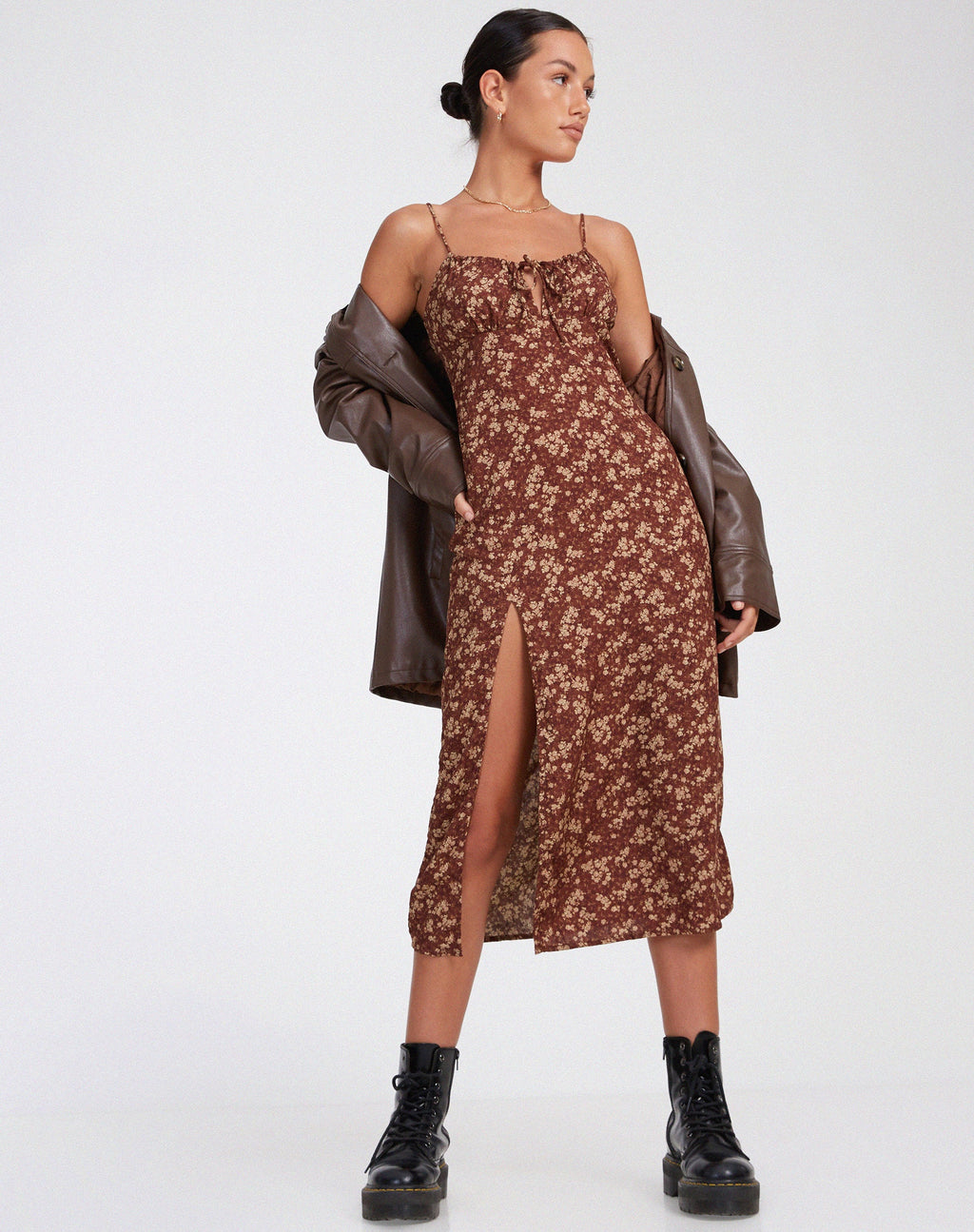 Maxi Vestido Ciprés en Floral Marrón Tierra