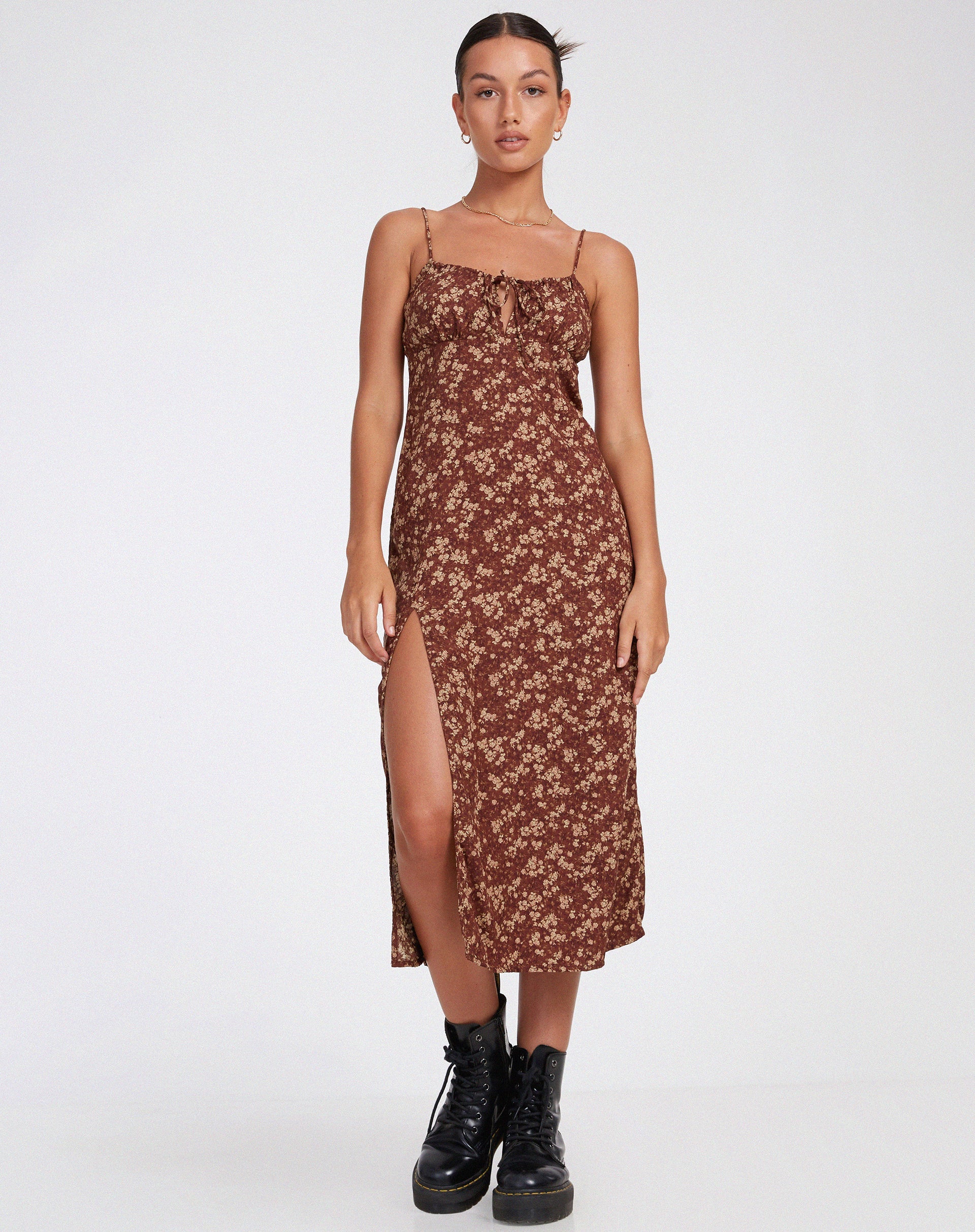 IMAGEN DE Maxi Vestido Ciprés en Floral Tierra Marrón