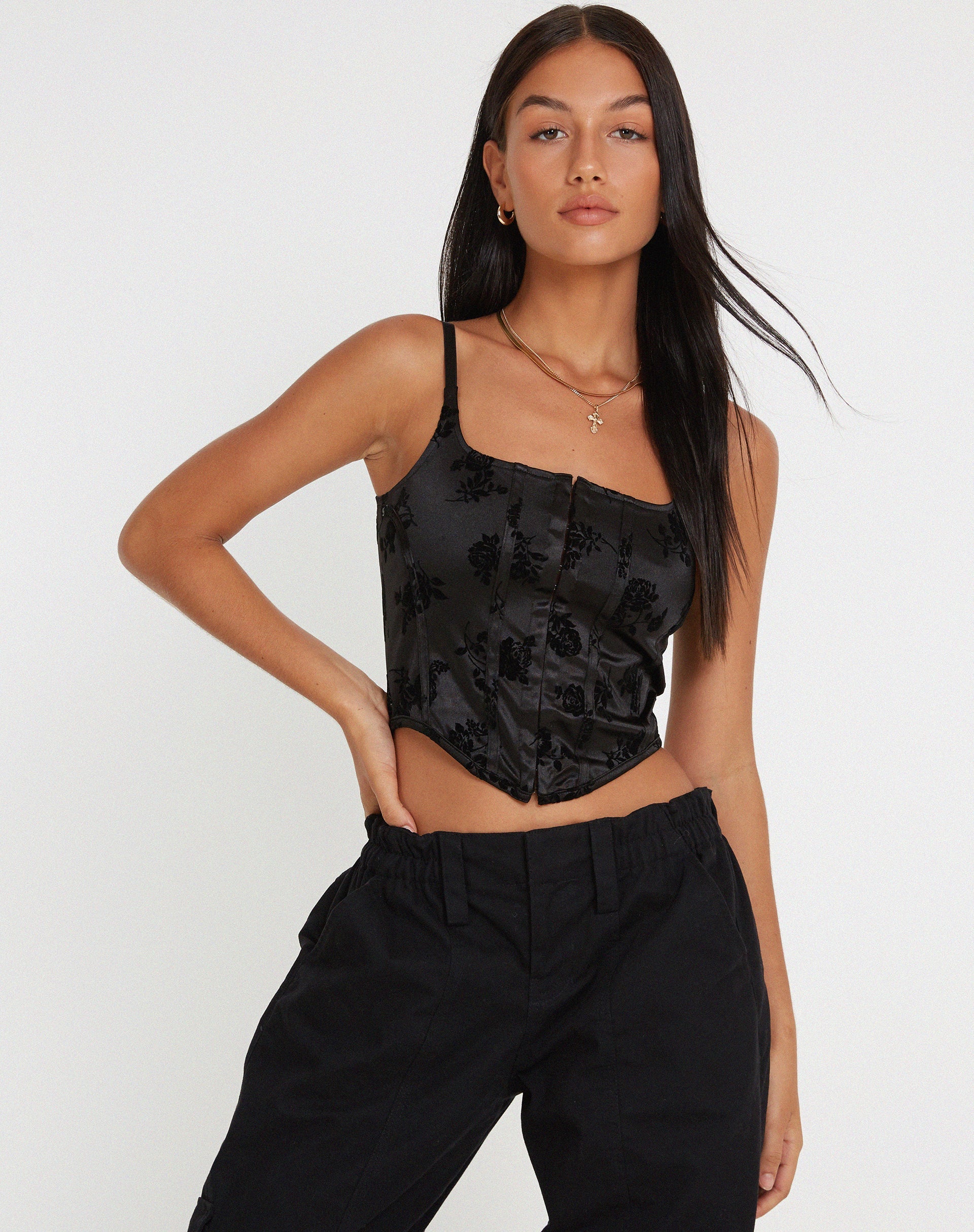 imagen de Ello Corset Top en Black Rose Flock