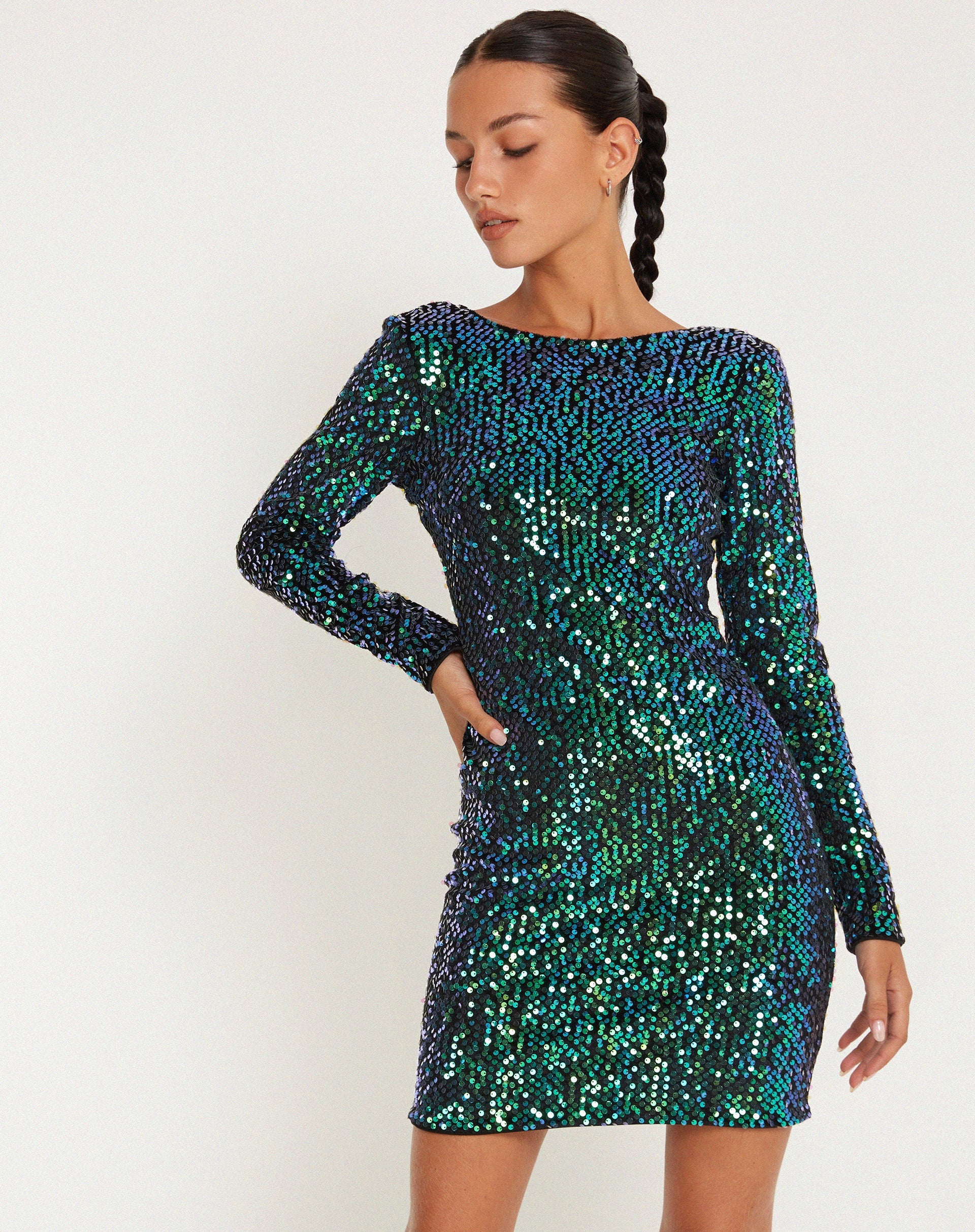 imagen de Gabby Mini Dress in Sequin Green Iridescent