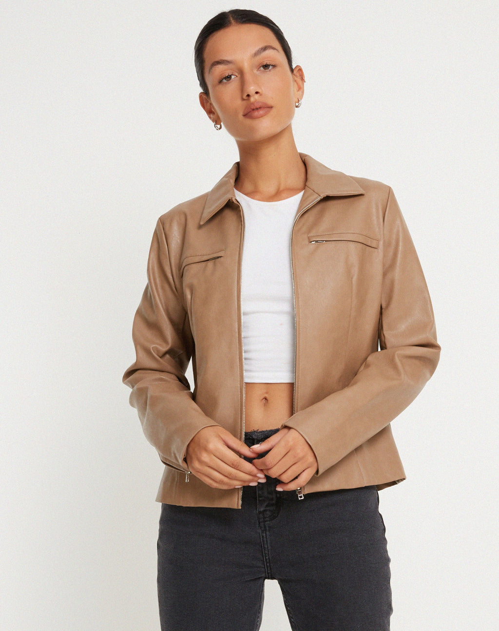 Chaqueta Jaga en PU Tan