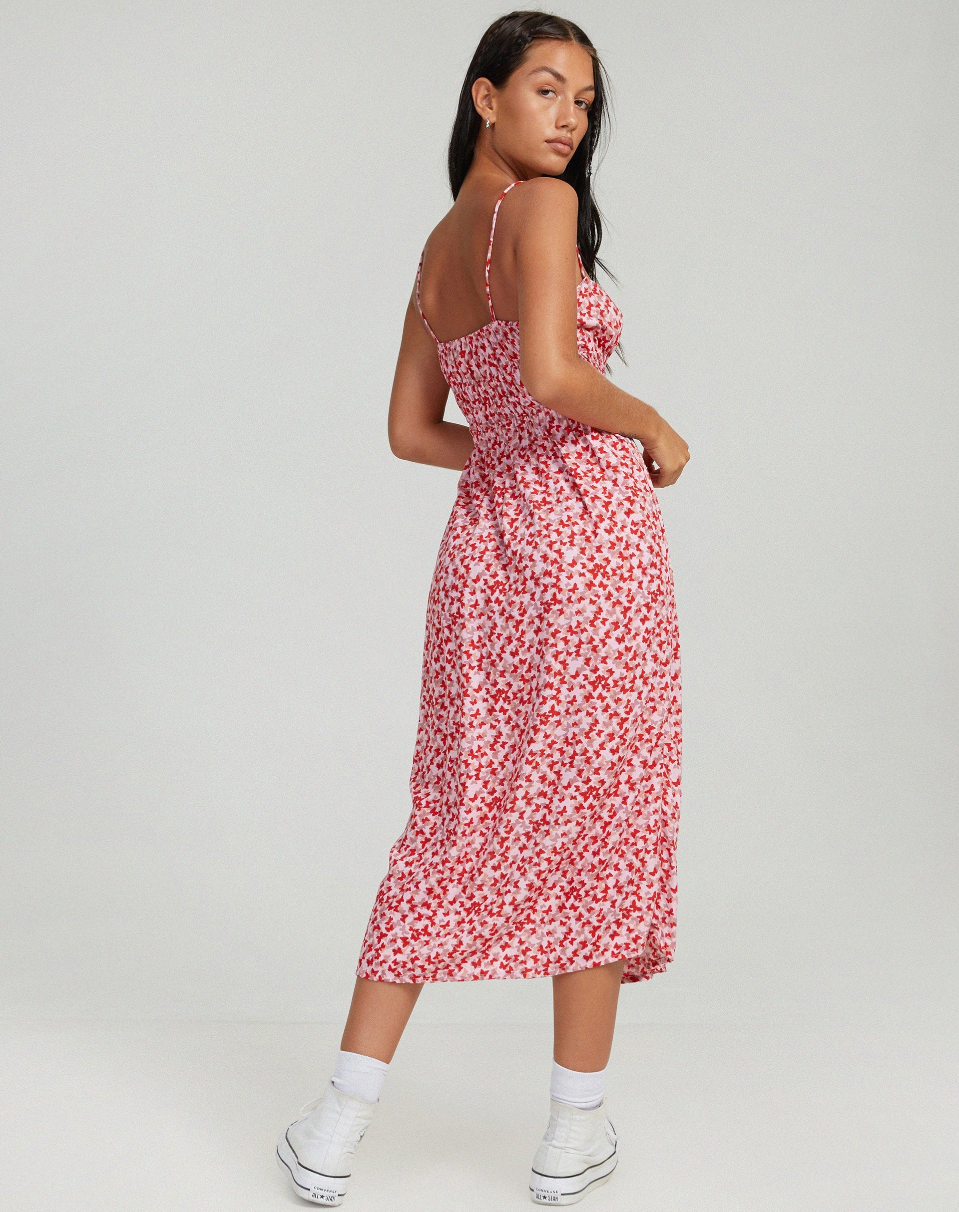 imagen de Jeyro Midi Dress in Ditsy Butterfly Peach and Red