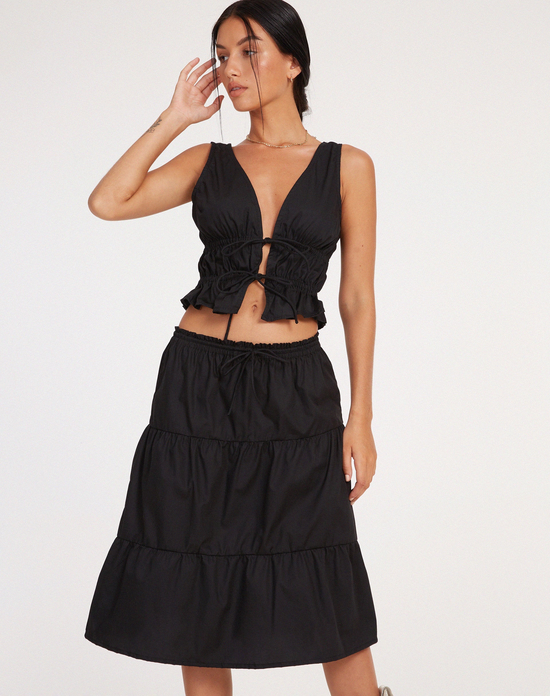 imagen de Reef Midi Skirt in Poplin Black