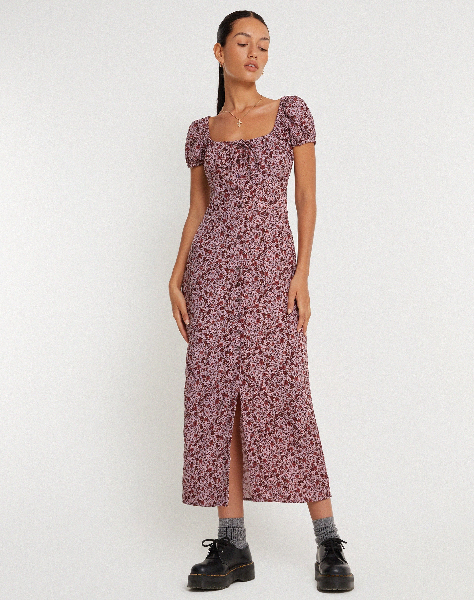 IMAGEN DE Vestido Larson Midi en 90's Floral Borgoña
