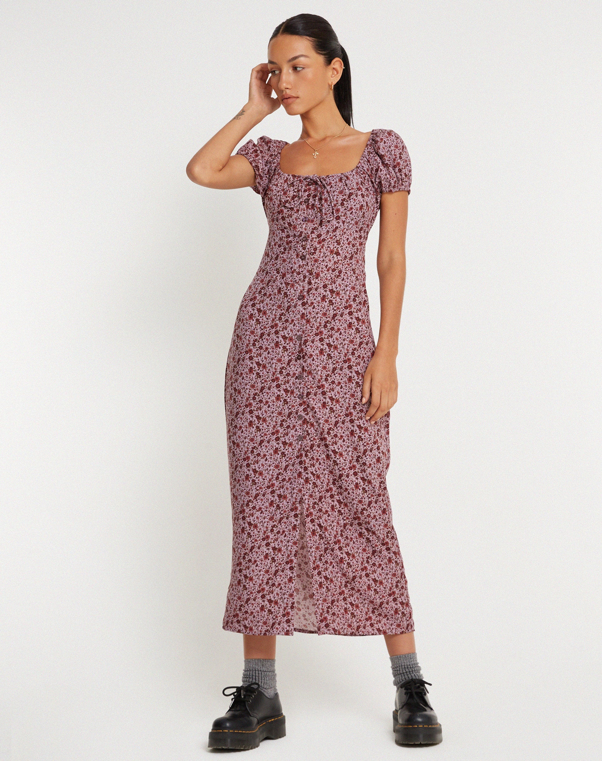 IMAGEN DE Vestido Larson Midi en 90's Floral Borgoña