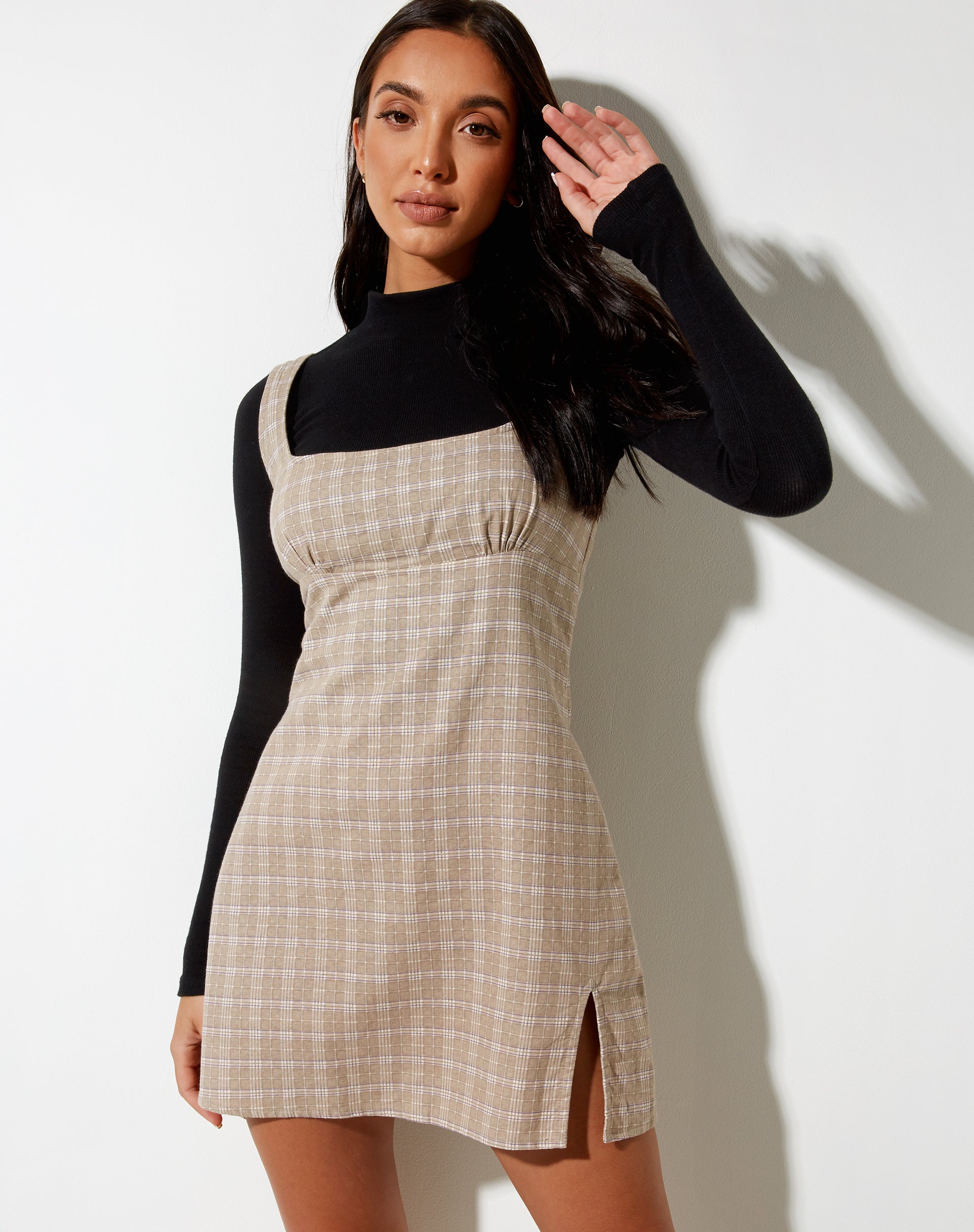 Imagen de Mehra Mini Dress in Taupe Check