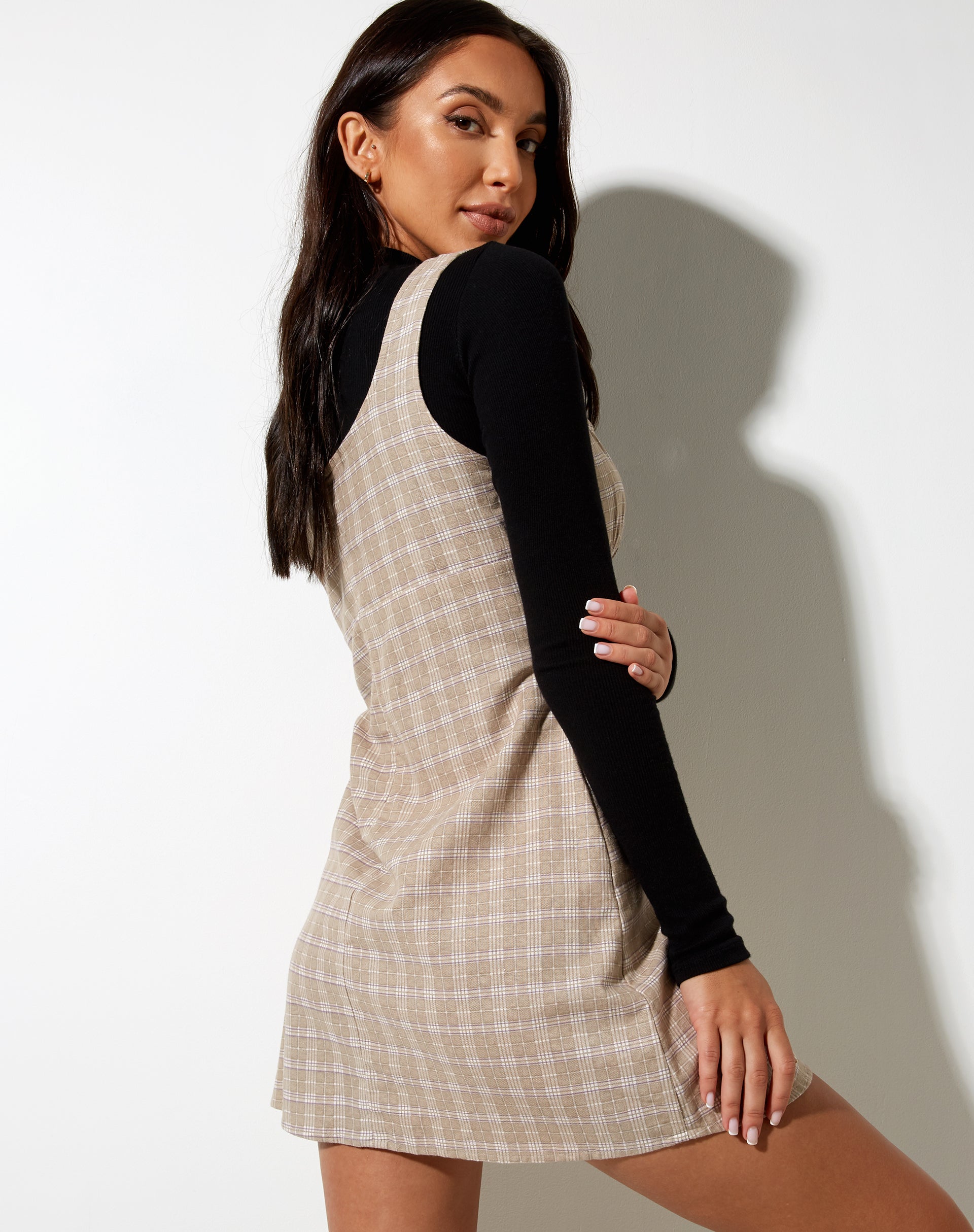 Imagen de Mehra Mini Dress in Taupe Check