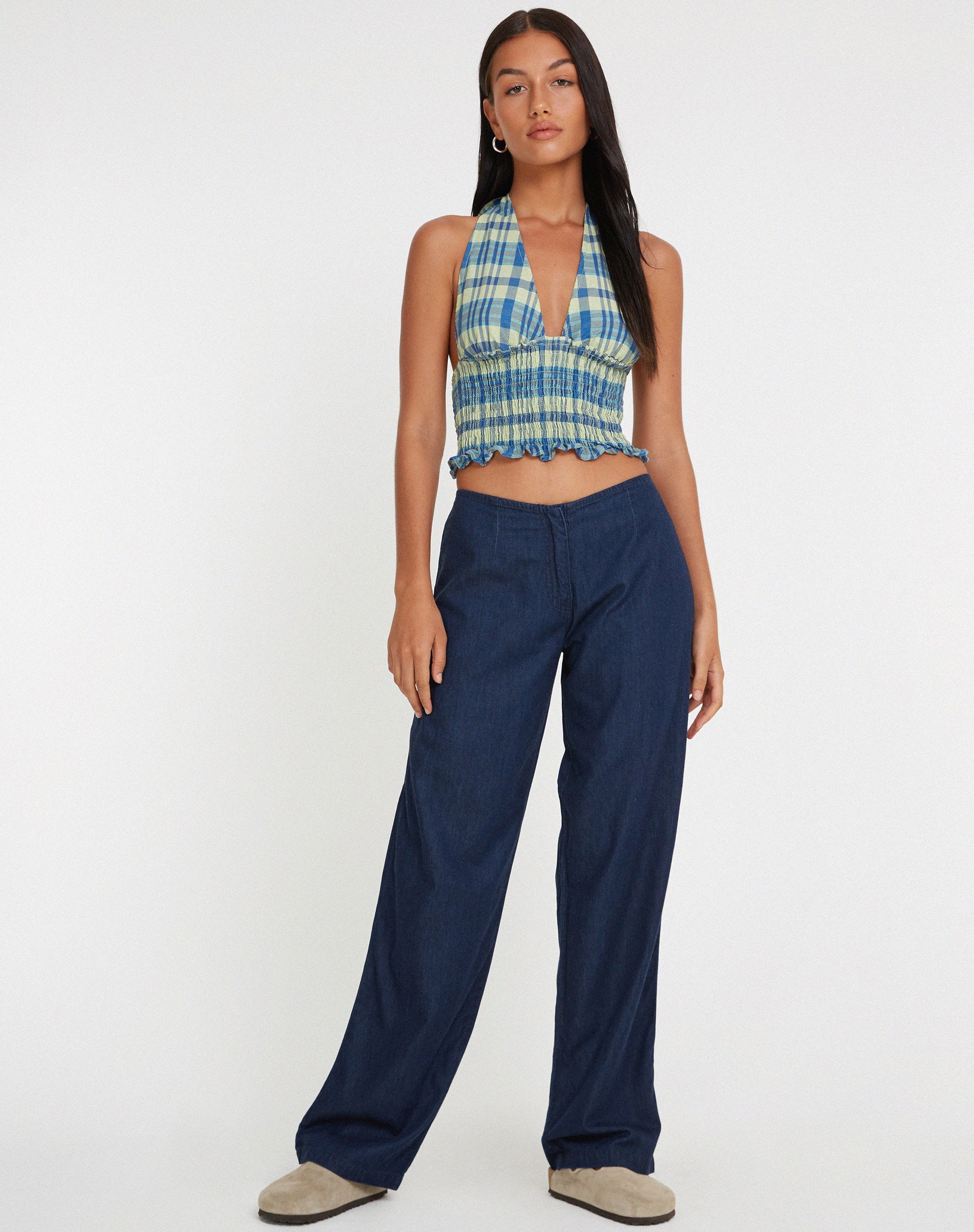 imagen de Naoki Crop Top en Colourpop Check Verde y Azul
