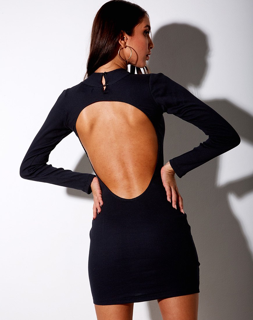 Vestido sin espalda Quelin en rib negro
