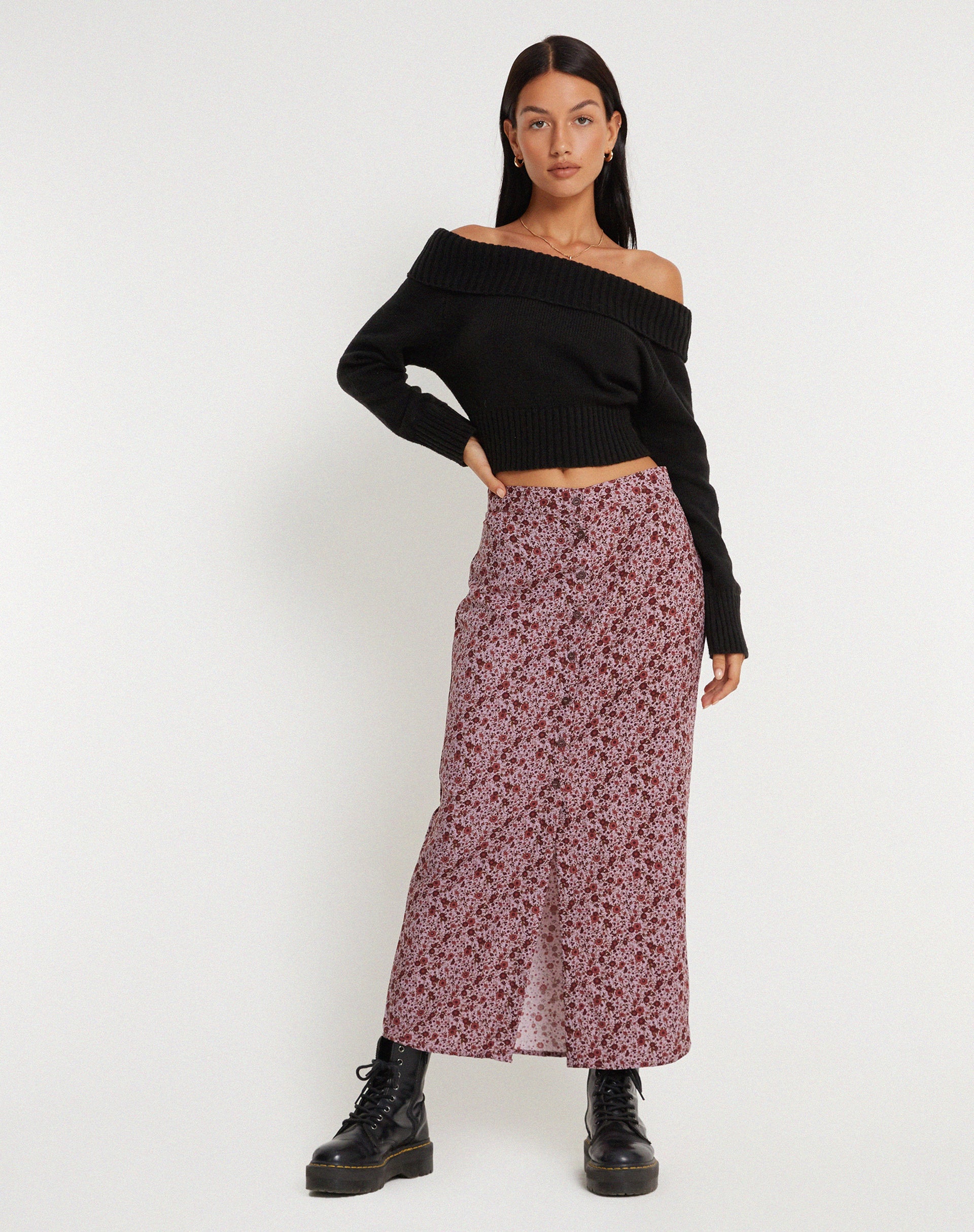 imagen de Relow Maxi Skirt in 90's Floral Burgundy
