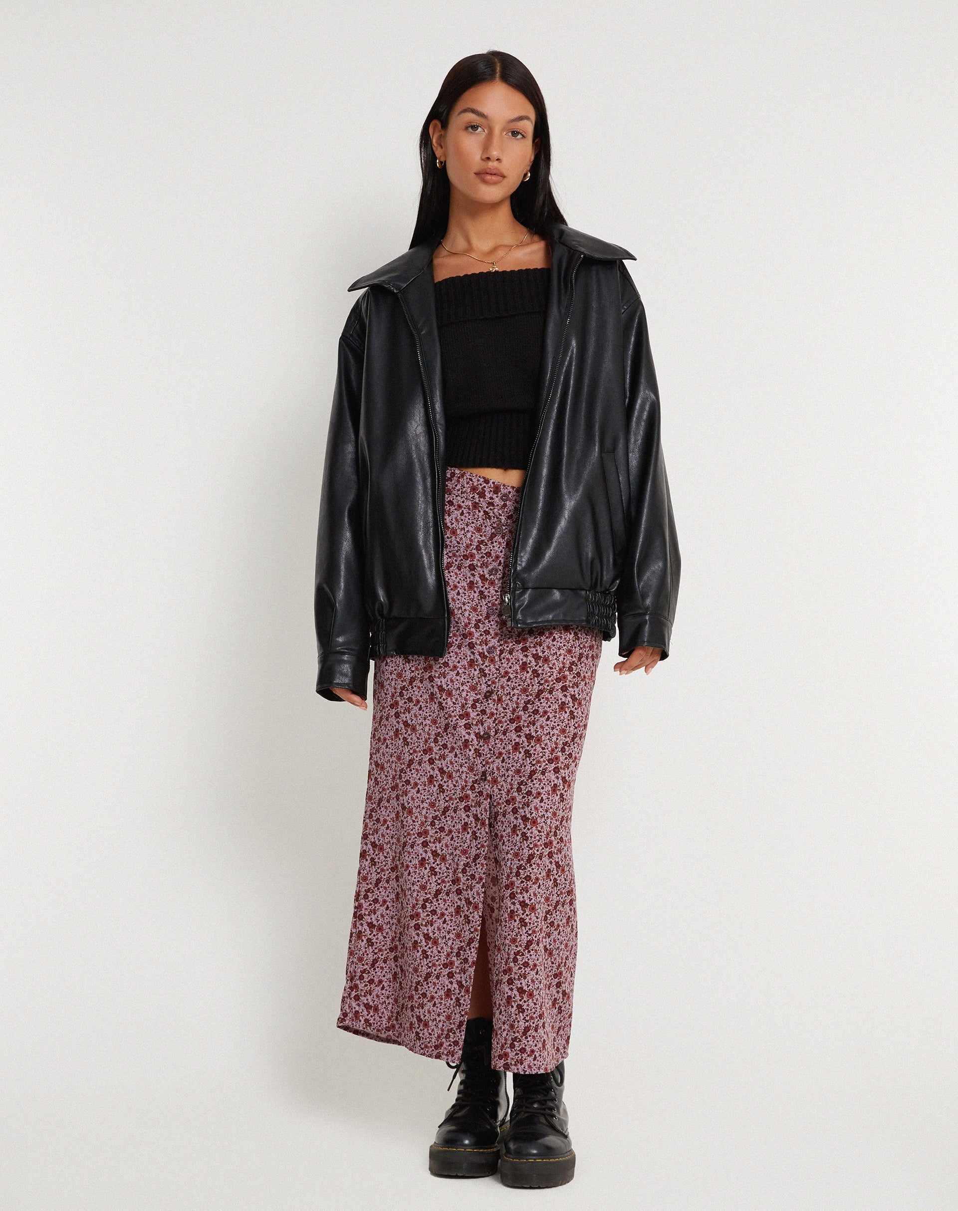 imagen de Relow Maxi Skirt in 90's Floral Burgundy