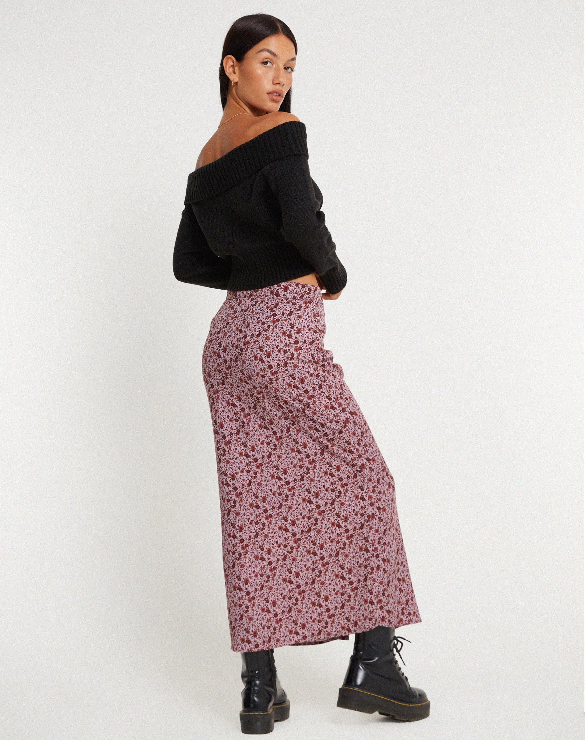 imagen de Relow Maxi Skirt in 90's Floral Burgundy