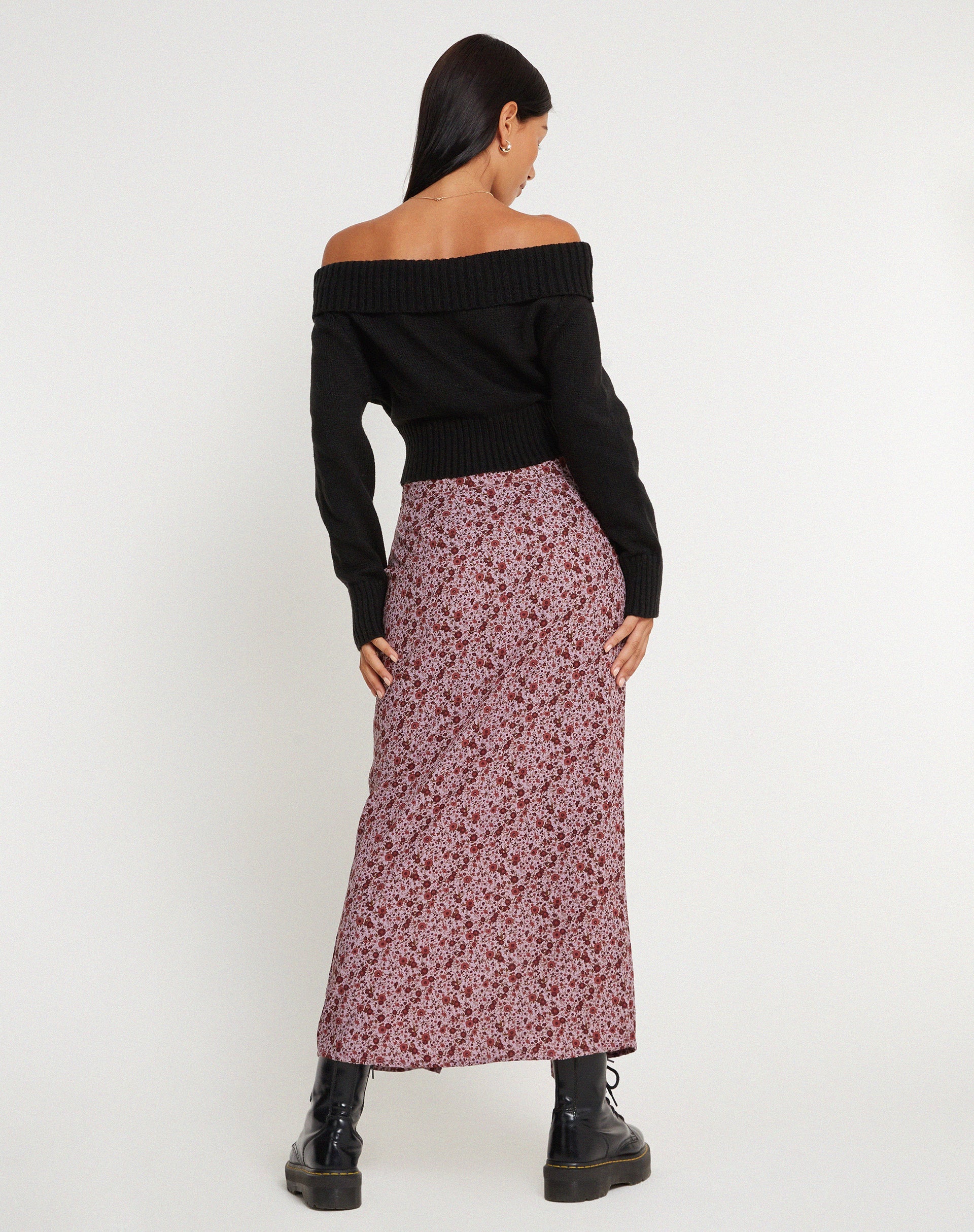 imagen de Relow Maxi Skirt in 90's Floral Burgundy