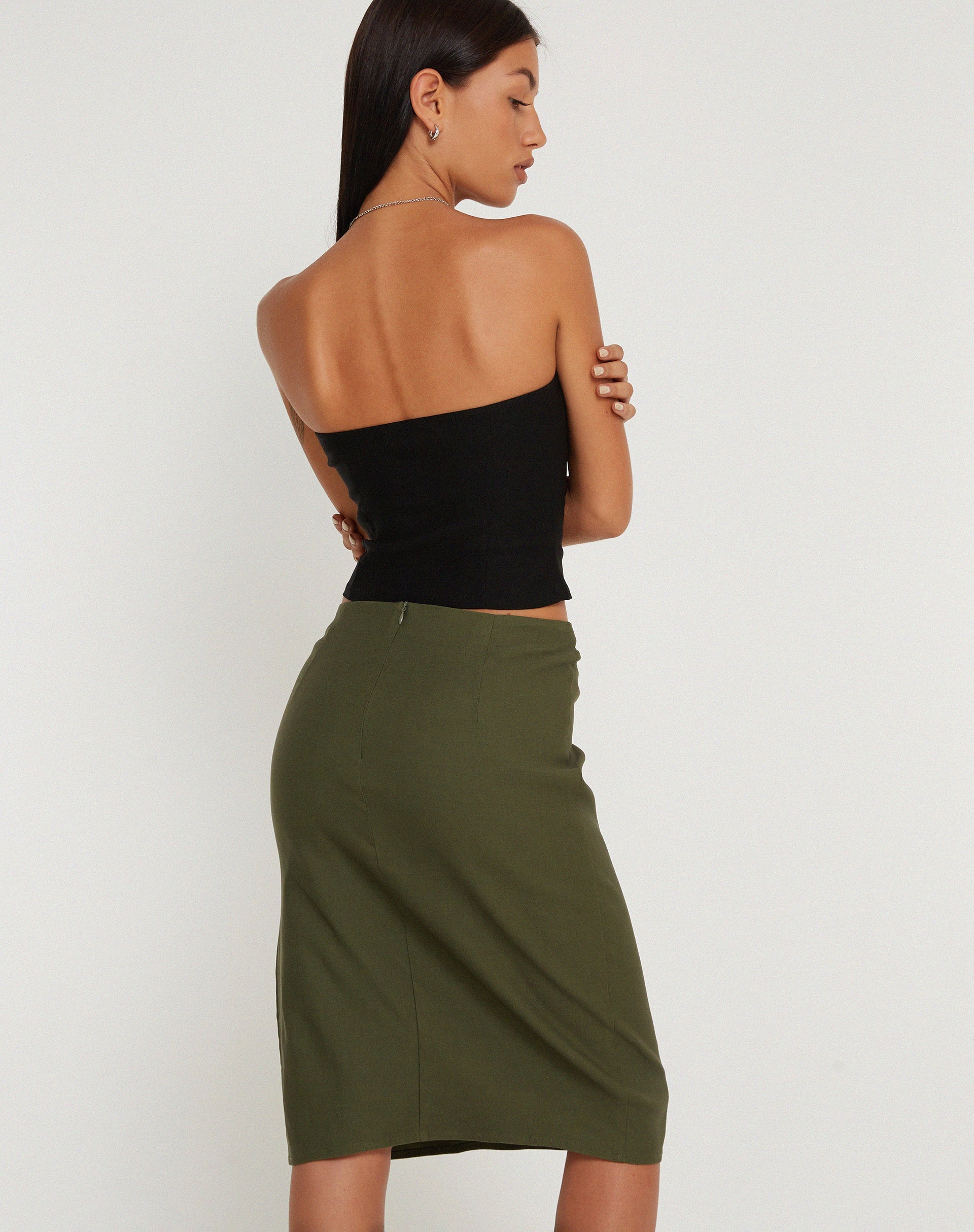 imagen de Sekoji Side Slit Midi Skirt in Khaki