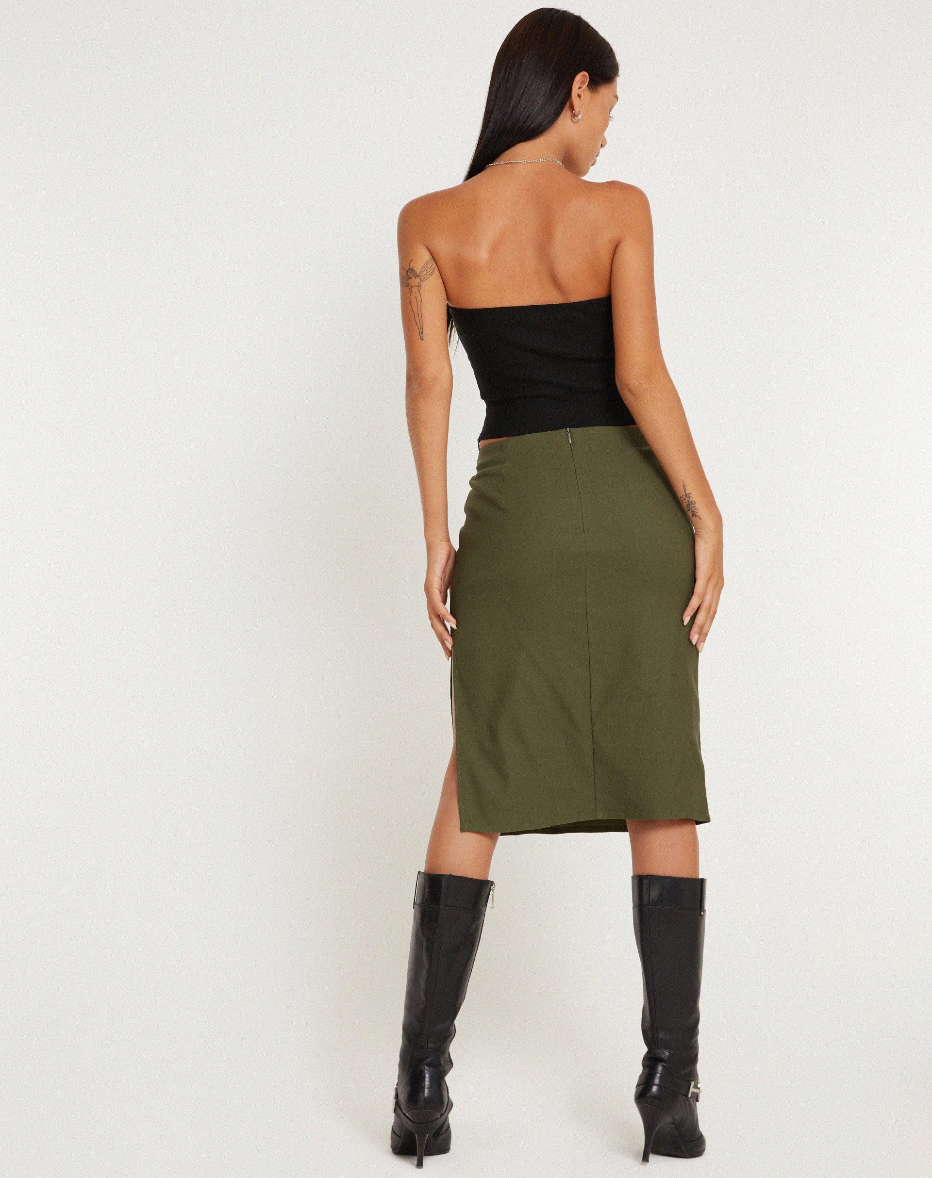 imagen de Sekoji Side Slit Midi Skirt in Khaki