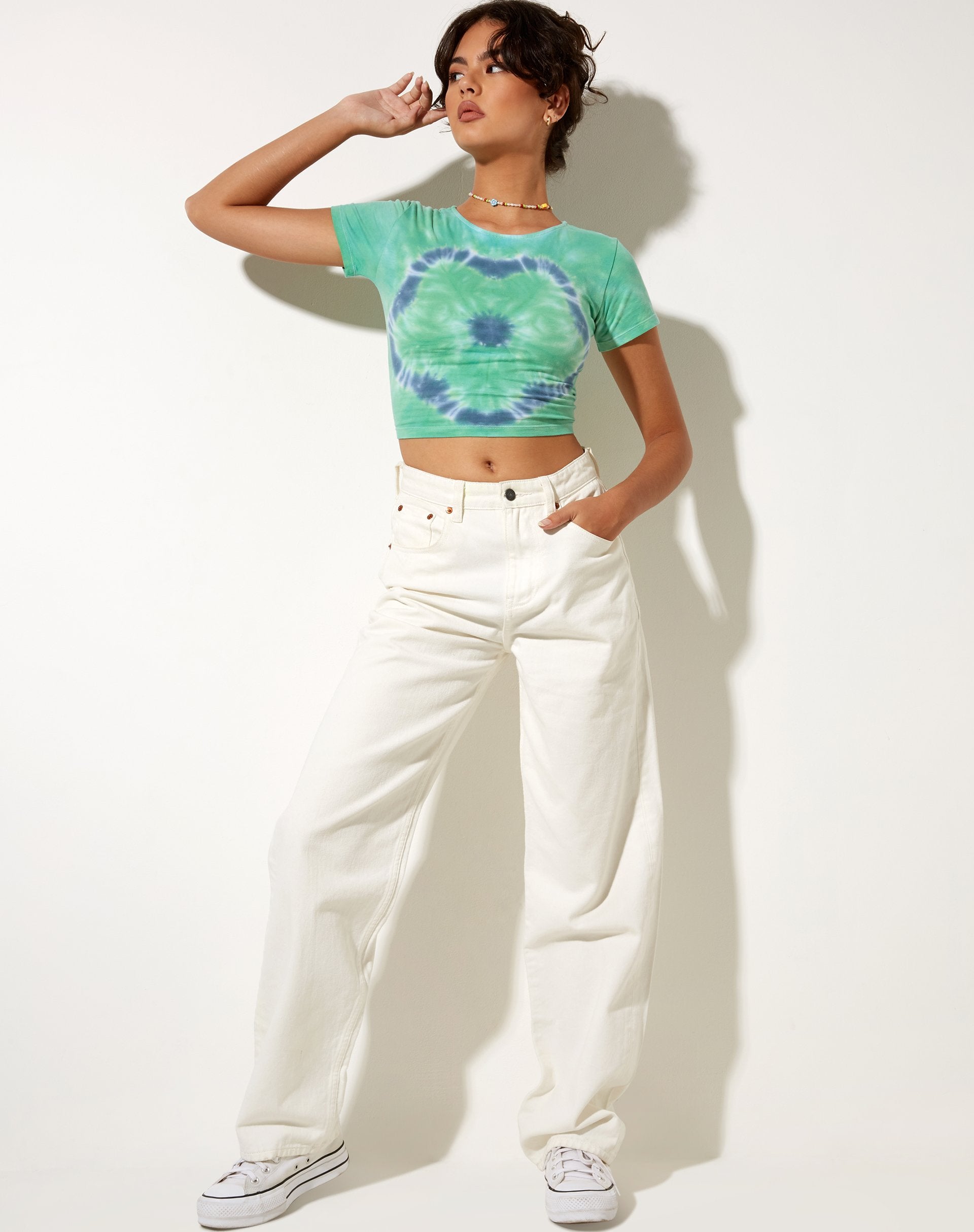 Imagen de Tindy Crop Top in Green Blue Flower Tie Dye