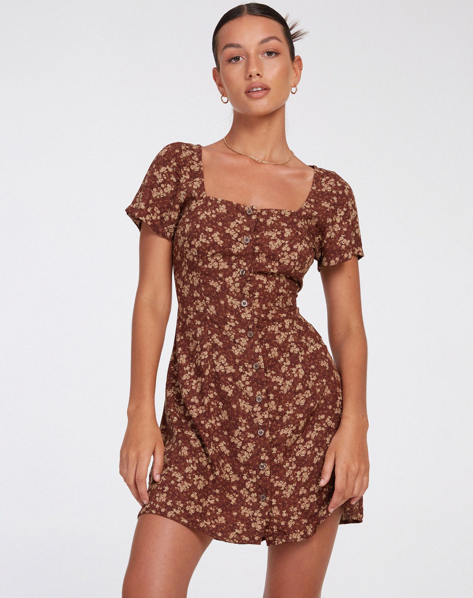IMAGEN DEL Vestido de Día Zavacca en Floral Marrón Tierra