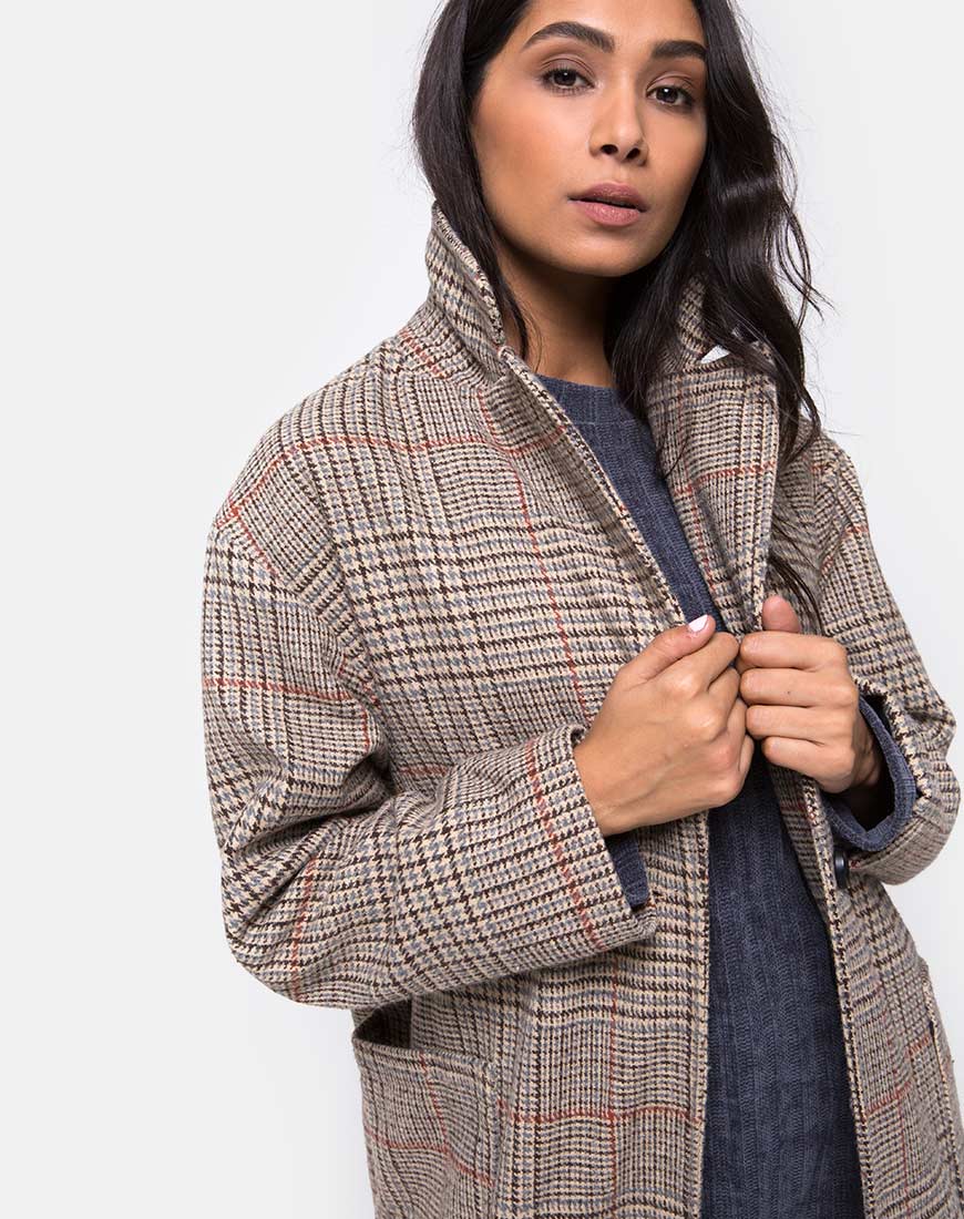 Imagen de Duster Longline Coat in Glenn Check Natural