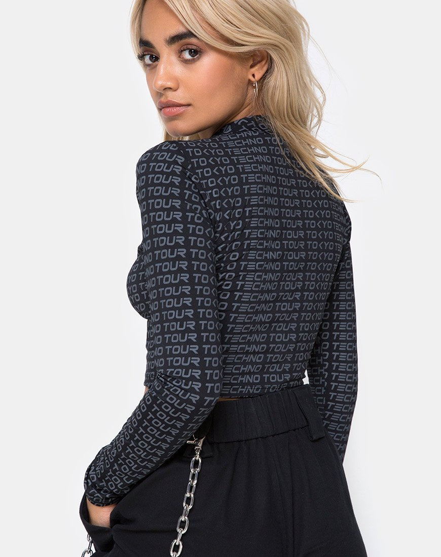 Rhala Crop Top en Tokio Techno Tour Negro